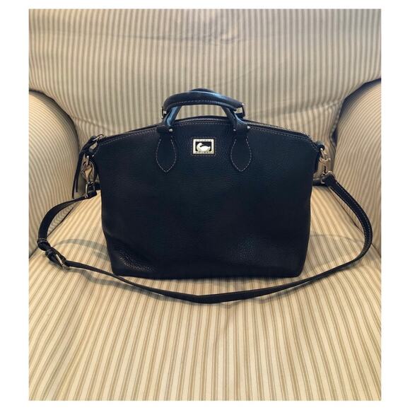 Dooney & Bourke Handbags - Dooney & Bourke Navy Pebbled Leather Dillen Satchel with Crossbody Strap